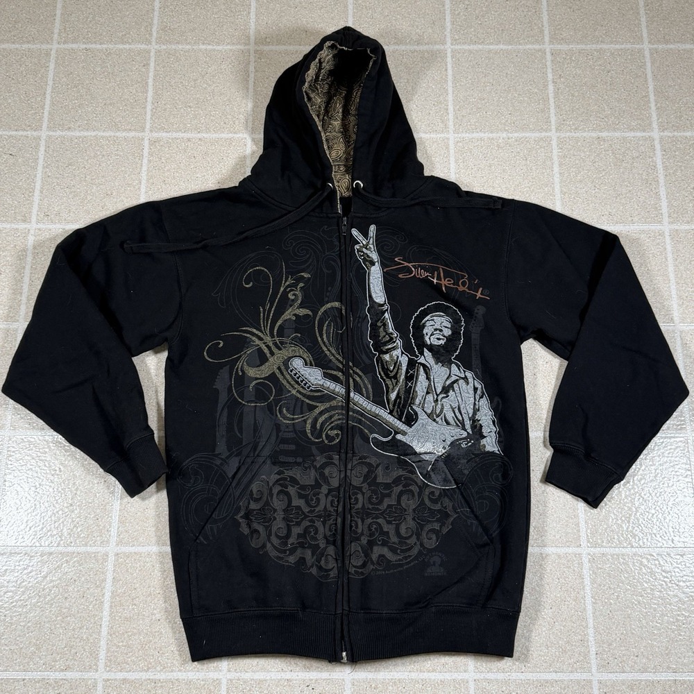 Vintage Y2K 2009 ODM Jimi Hendrix Graphic Zip Up Hoodie Size S Music Rock Band